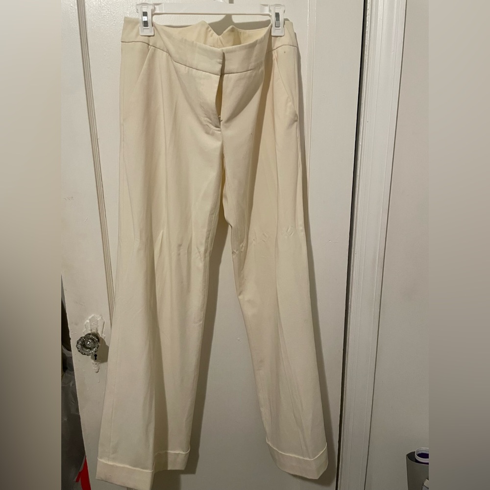 H&M winter white wide leg slacks with back buckle detail